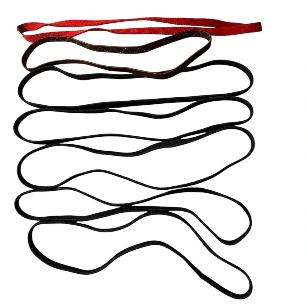 Set of 7 Elastic Headbands in Red, Brown, and Black (5)